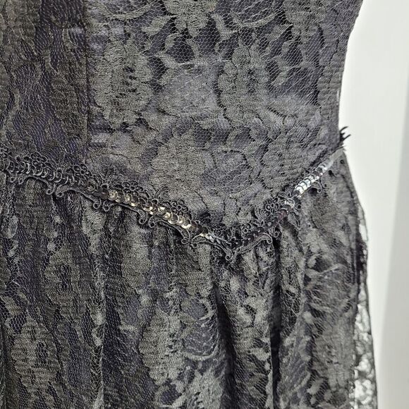 VINTAGE 80s Gunne Sax dress black sequined lace fit and flare formal XS - Picture 8 of 15